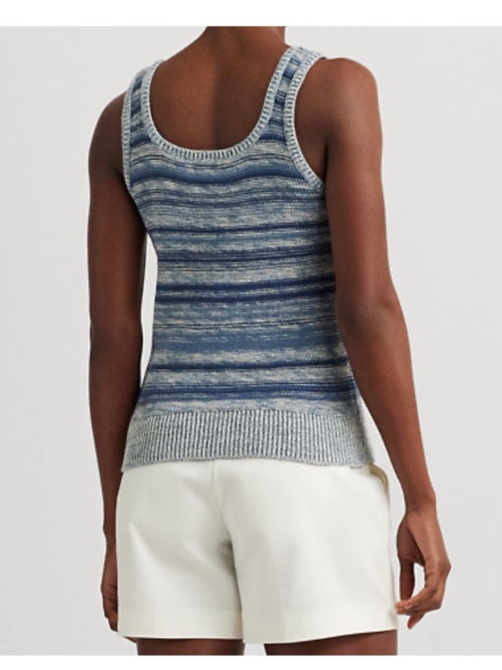 Lauren Ralph Lauren Blue Multi-Stripe Knit Linen Blend Tank Top Size 2X - Picture 4 of 12